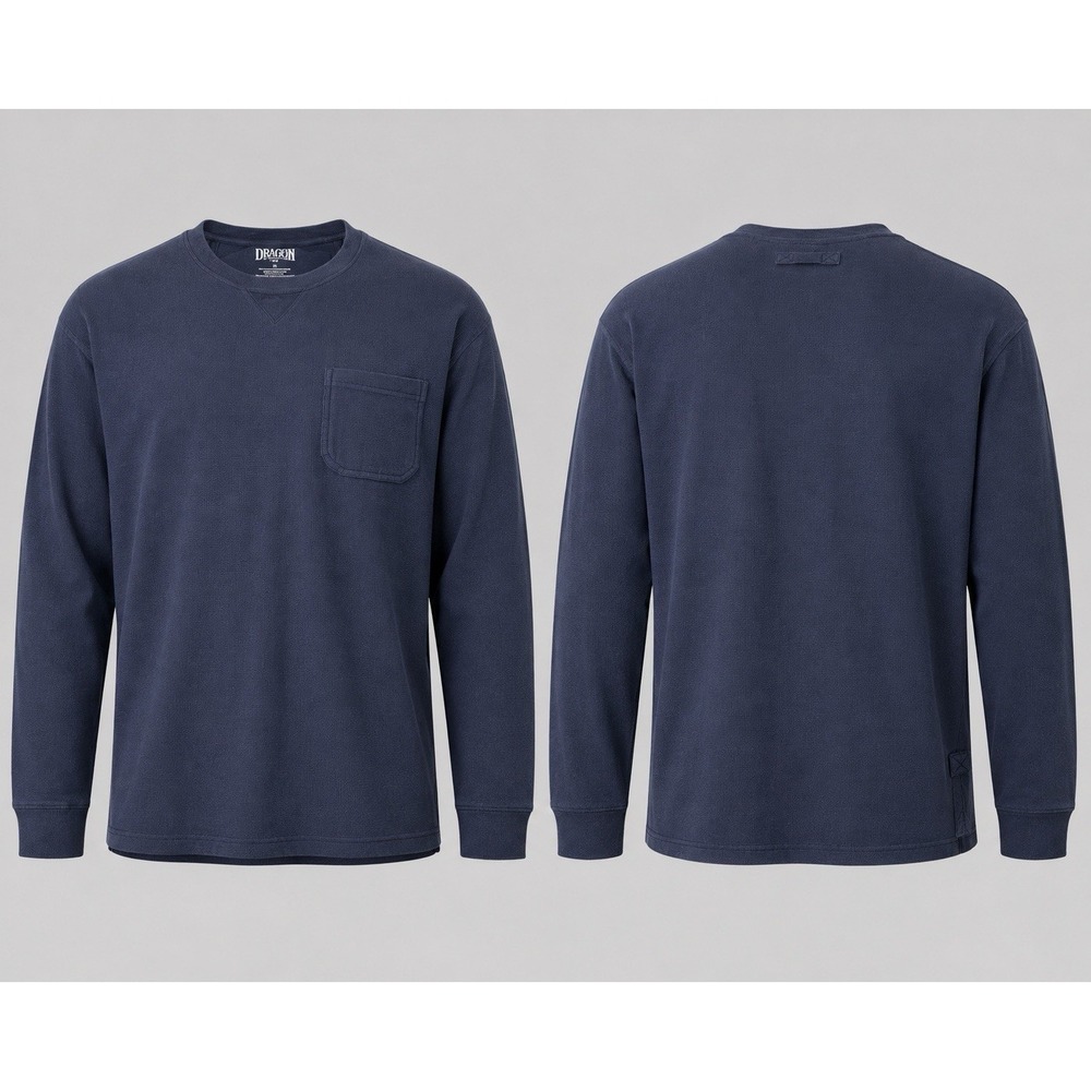 Men's Duluth Trading NavyLong Sleeve Long tail Tee L Front Pocket Heavyweight